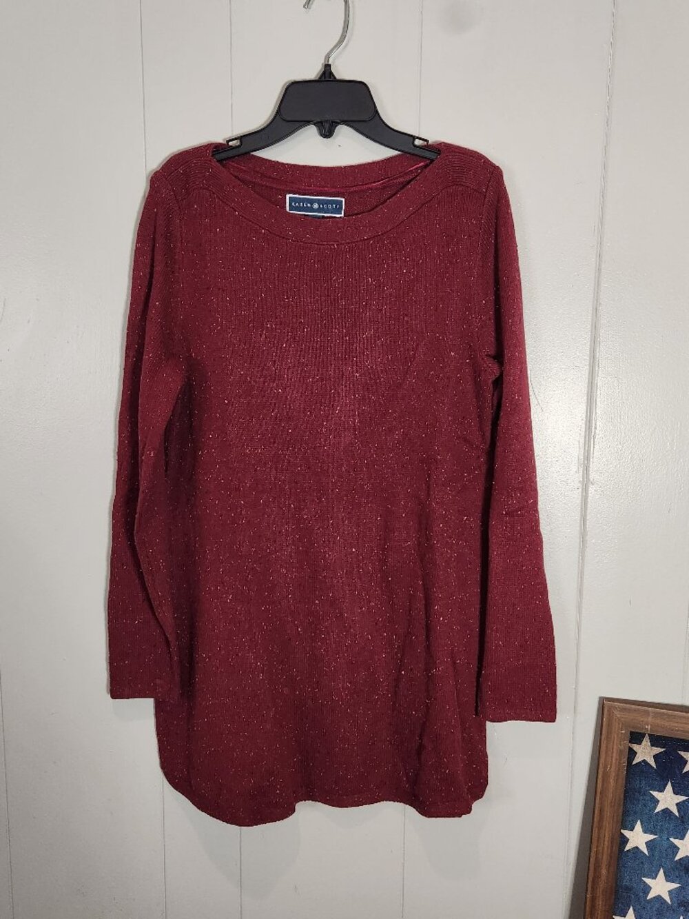 Karen Scott Women's Red Marled Knit Oversized Tunic Sweater S